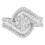 Anillo de racimo floral con banda en espiral de tres hileras con diamantes de 1 ct. p.t. en oro blanco de 14K, foto 1