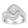 Anillo de racimo floral con banda en espiral de tres hileras con diamantes de 1 ct. p.t. en oro blanco de 14K, foto 2