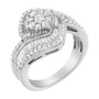 Anillo de racimo floral con banda en espiral de tres hileras con diamantes de 1 ct. p.t. en oro blanco de 14K, foto 4