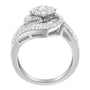 Anillo de racimo floral con banda en espiral de tres hileras con diamantes de 1 ct. p.t. en oro blanco de 14K, foto 5