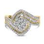 Anillo de racimo floral con banda en espiral de tres hileras con diamantes de 1 ct. p.t. en oro amarillo de 14K, foto 1