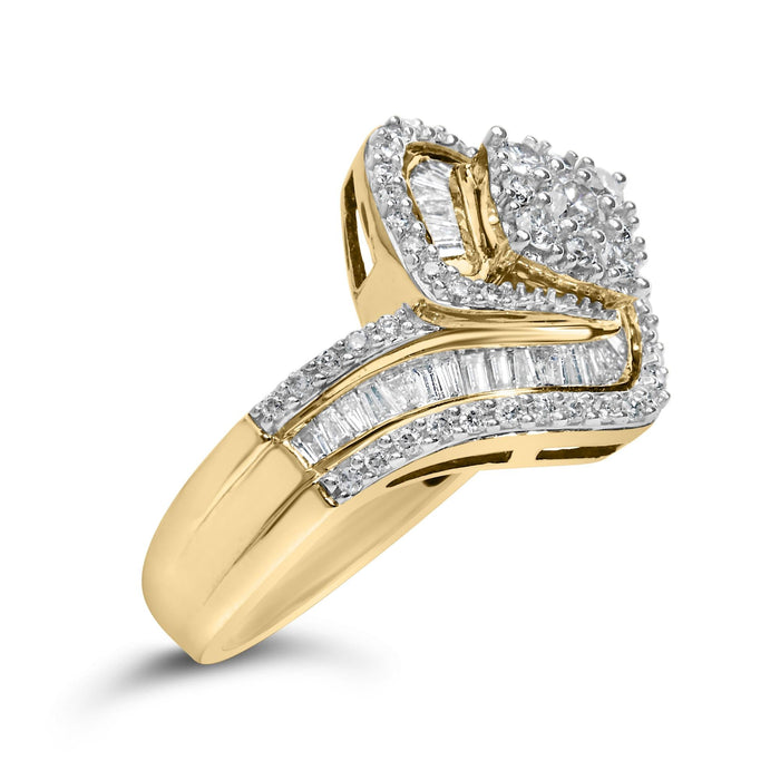 Anillo de racimo floral con banda en espiral de tres hileras con diamantes de 1 ct. p.t. en oro amarillo de 14K, foto 4