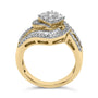 Anillo de racimo floral con banda en espiral de tres hileras con diamantes de 1 ct. p.t. en oro amarillo de 14K, foto 6