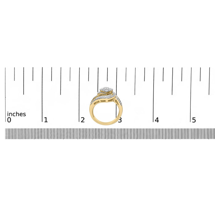 Anillo de racimo floral con banda en espiral de tres hileras con diamantes de 1 ct. p.t. en oro amarillo de 14K, foto 7