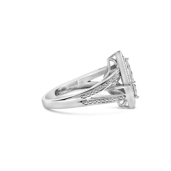 Anillo de rombo y halo de cuentas con engaste invisible y diamantes talla princesa de 1/3 ct. p.t. en plata de ley, foto 2