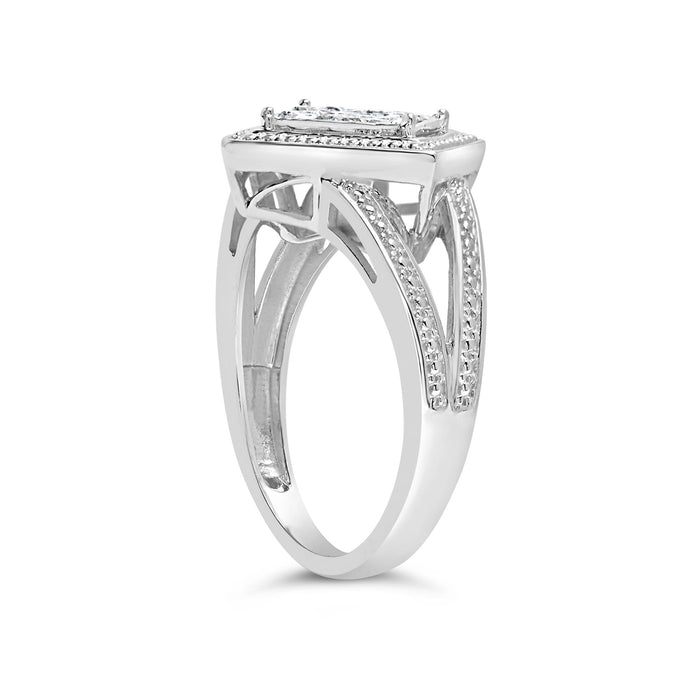 Anillo de rombo y halo de cuentas con engaste invisible y diamantes talla princesa de 1/3 ct. p.t. en plata de ley, foto 5