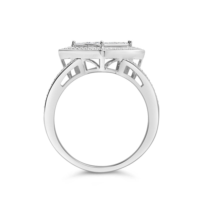 Anillo de rombo y halo de cuentas con engaste invisible y diamantes talla princesa de 1/3 ct. p.t. en plata de ley, foto 6