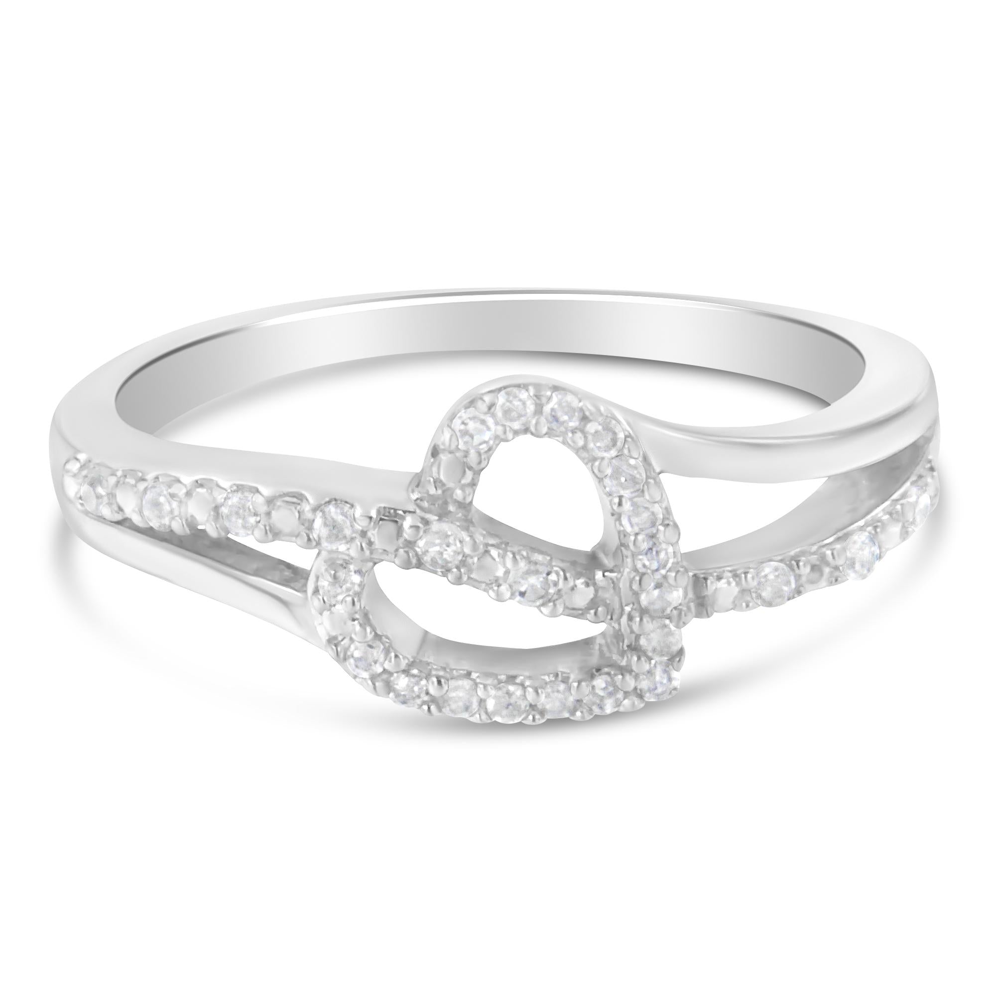 1/8 Ct. T.W. Diamond Open Heart Leaf Curvy Bypass Accent or Promise Ring in Sterling Silver, photo 1