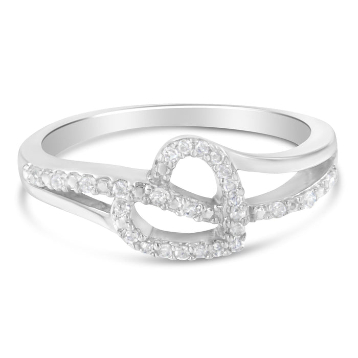 1/8 Ct. T.W. Diamond Open Heart Leaf Curvy Bypass Accent or Promise Ring in Sterling Silver, photo 1