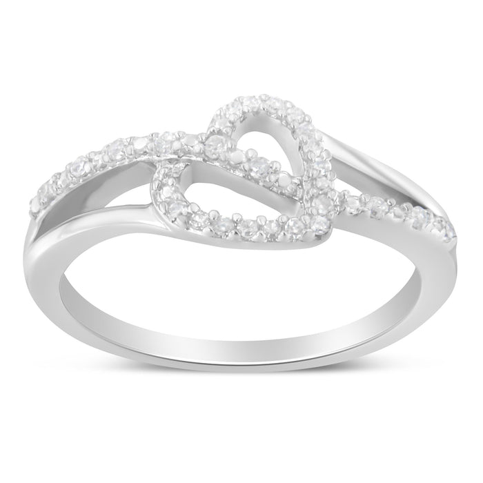 1/8 Ct. T.W. Diamond Open Heart Leaf Curvy Bypass Accent or Promise Ring in Sterling Silver, photo 2