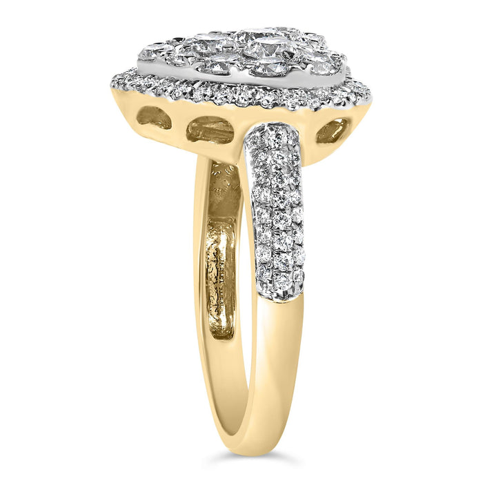 Anillo en forma de corazón de racimo con diamantes de 1 1/2 ct. p.t. en oro amarillo de 14K, foto 5