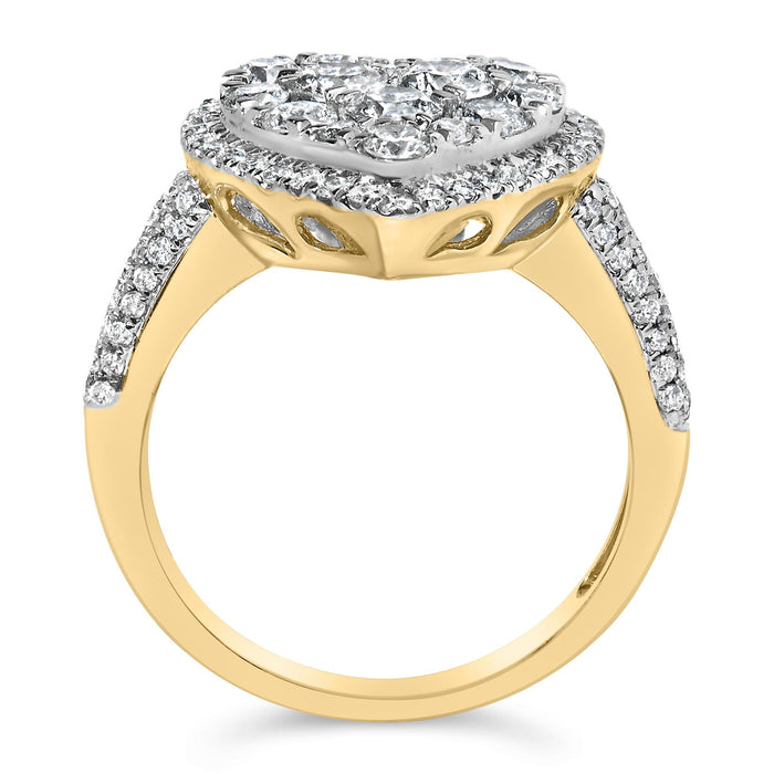 Anillo en forma de corazón de racimo con diamantes de 1 1/2 ct. p.t. en oro amarillo de 14K, foto 6