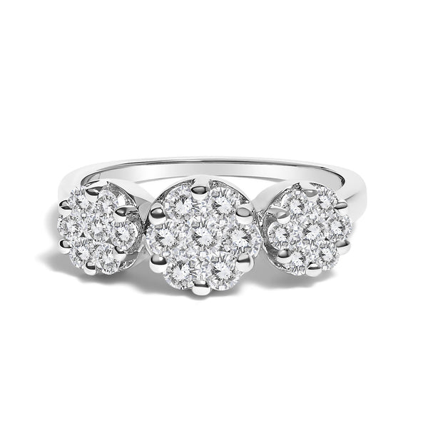 1 1/4 Ct. T.W. Brilliant-Cut Diamond Three Round Floral Clusters Ring in 14K White Gold, photo 1