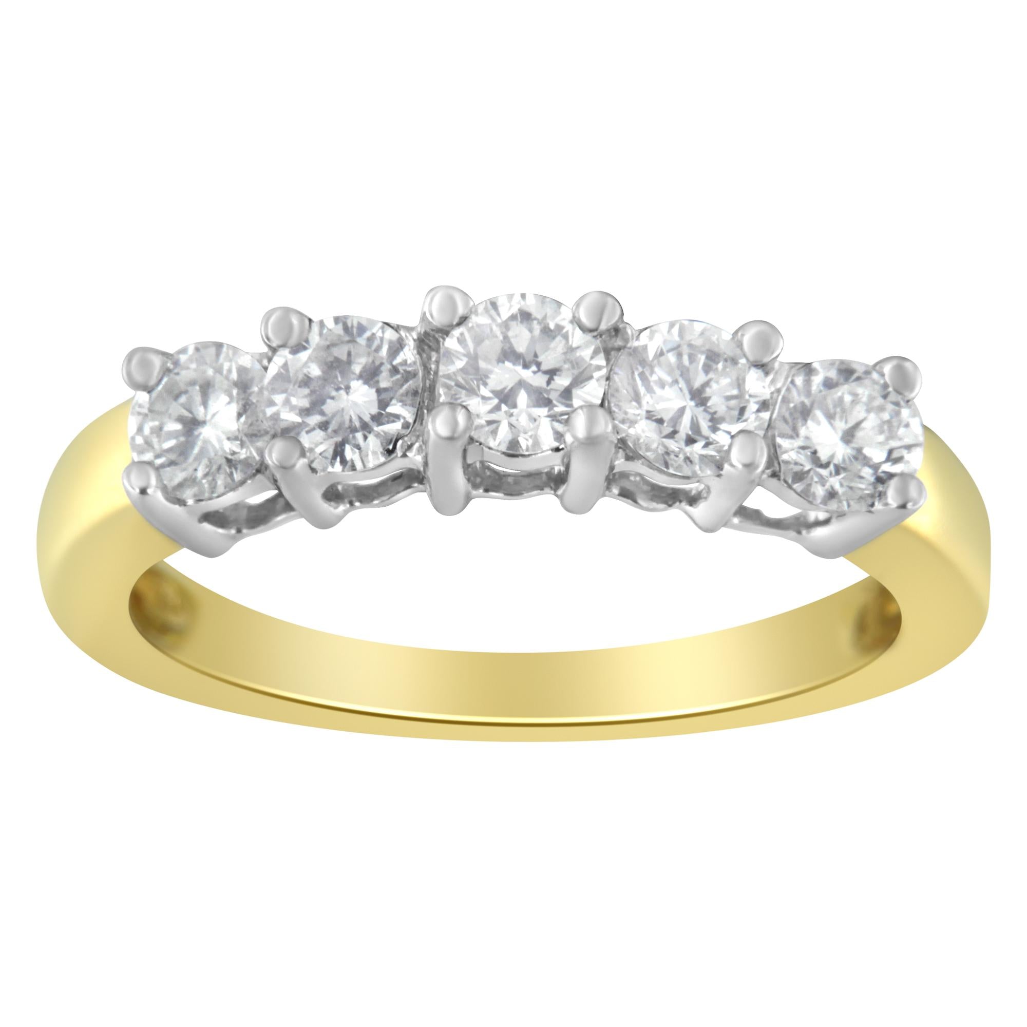 Anillo de 5 piedras con diamantes de 1 ct. p.t. en oro de dos tonos de 14K, foto 1