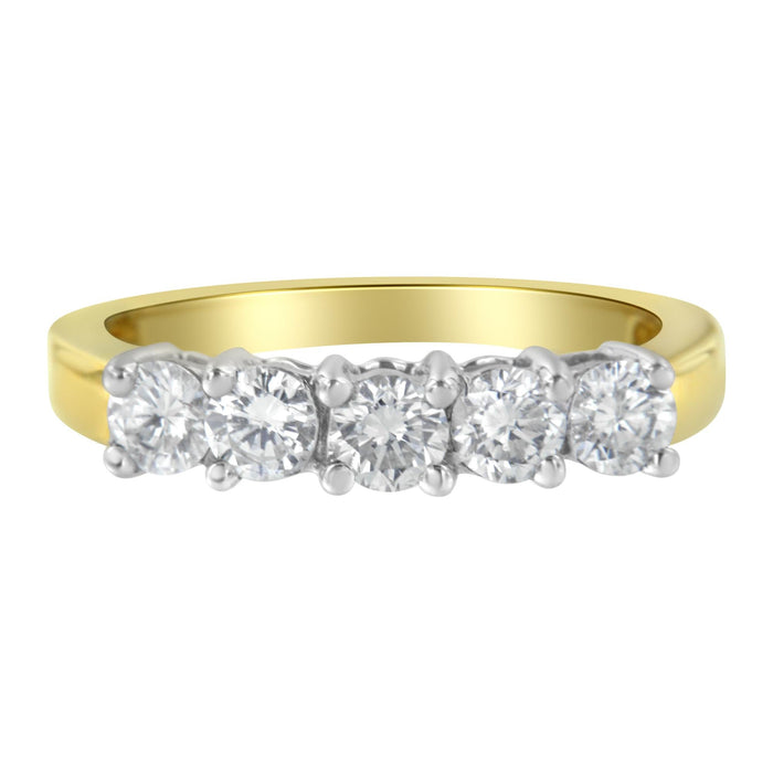 Anillo de 5 piedras con diamantes de 1 ct. p.t. en oro de dos tonos de 14K, foto 2