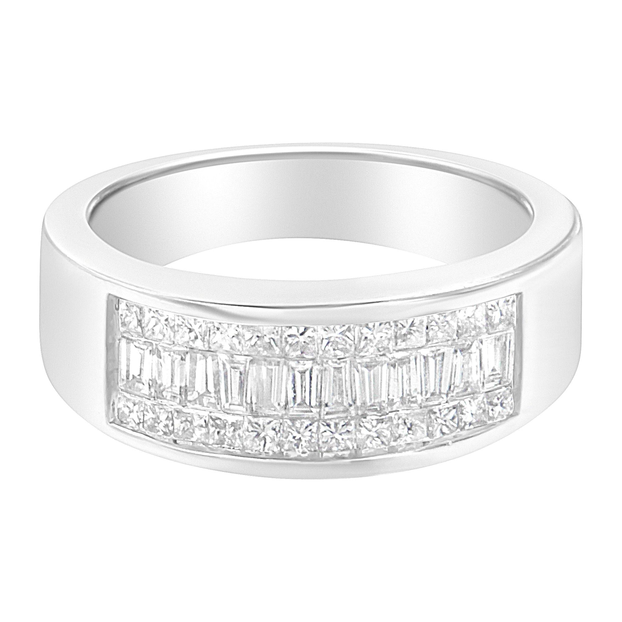 Anillo con diamantes talla princesa y baguette de 1 ct. p.t. en oro blanco de 14K, foto 1