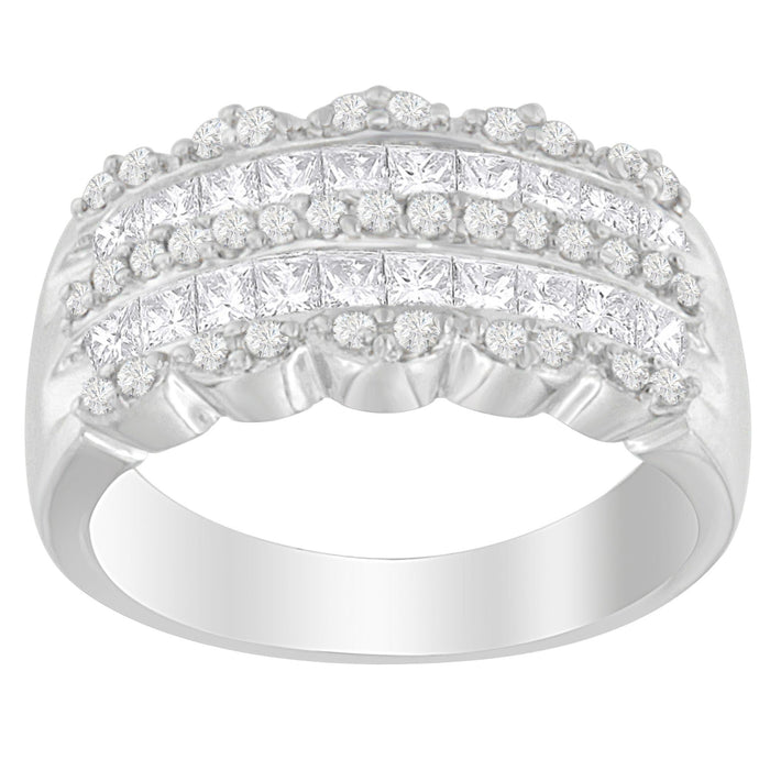 Anillo con diamantes redondos y talla princesa de 1 1/7 ct. p.t. en oro blanco de 14K, foto 1