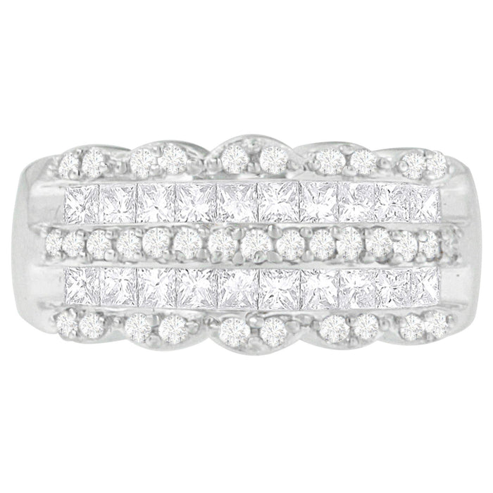 Anillo con diamantes redondos y talla princesa de 1 1/7 ct. p.t. en oro blanco de 14K, foto 3