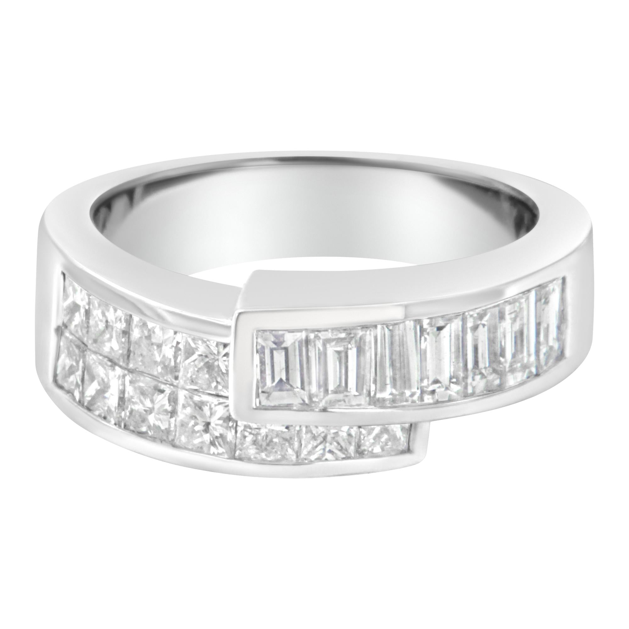 2 Ct. T.W. Channel-Set Princess and Baguette-Cut Diamond Bypass Ring Band in 14K White Gold, photo 1