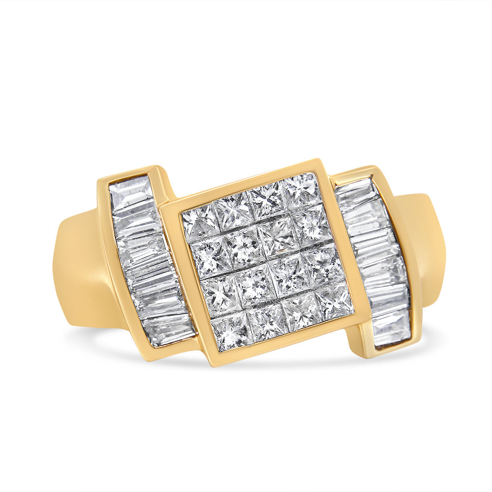Anillo de banda de cóctel con diamantes princesa y baguette invisibles de 1 5/8 ct. p.t. en oro amarillo de 14K, foto 1