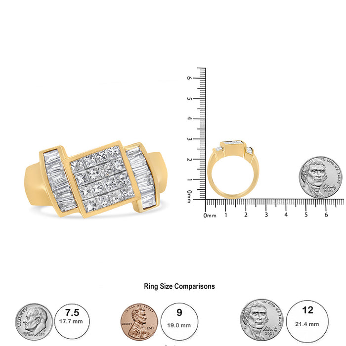 Anillo de banda de cóctel con diamantes princesa y baguette invisibles de 1 5/8 ct. p.t. en oro amarillo de 14K, foto 6