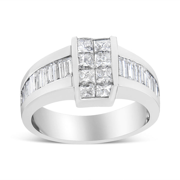 2 3/4 Ct. T.W. Invisible-Set Princess and Channel-Set Baguette Diamond Step Up Cocktail Ring in 14K White Gold, photo 1