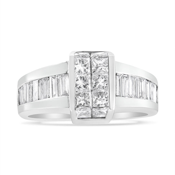 2 3/4 Ct. T.W. Invisible-Set Princess and Channel-Set Baguette Diamond Step Up Cocktail Ring in 14K White Gold, photo 2