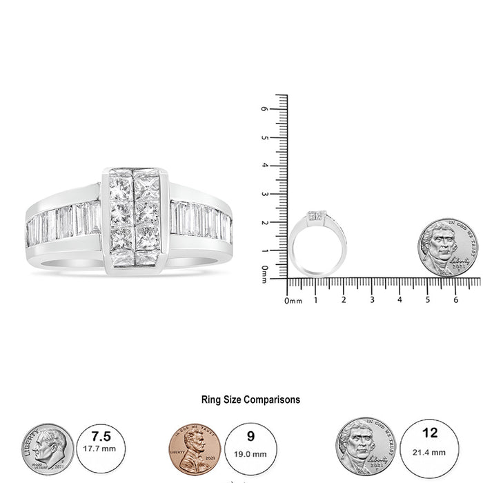 2 3/4 Ct. T.W. Invisible-Set Princess and Channel-Set Baguette Diamond Step Up Cocktail Ring in 14K White Gold, photo 6