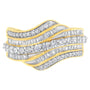 1 Ct. T.W. Baguette and Round Diamond Multi-Row Wave Bypass Ring in 10K Yellow Gold, photo 1