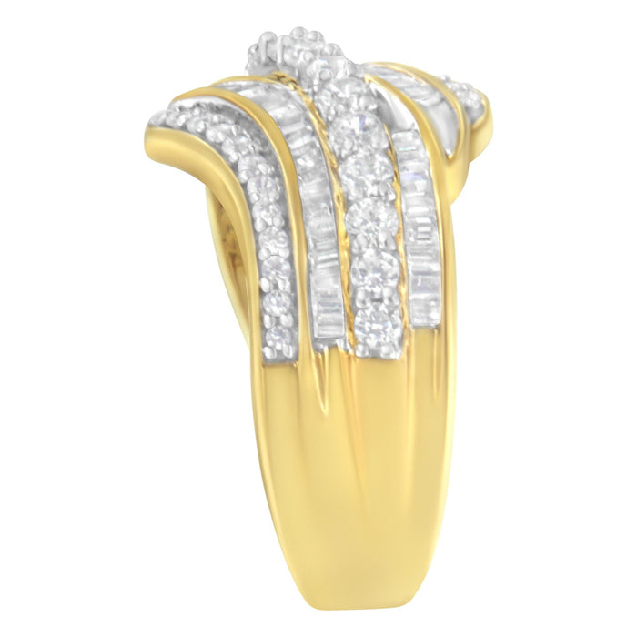 1 Ct. T.W. Baguette and Round Diamond Multi-Row Wave Bypass Ring in 10K Yellow Gold, photo 6