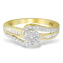 Anillo de racimo con diamantes redondos de 1/2 ct. p.t. y banda de canal y pavé en oro amarillo de 10K, foto 1
