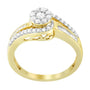 Anillo de racimo con diamantes redondos de 1/2 ct. p.t. y banda de canal y pavé en oro amarillo de 10K, foto 2