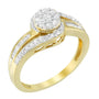 Anillo de racimo con diamantes redondos de 1/2 ct. p.t. y banda de canal y pavé en oro amarillo de 10K, foto 4