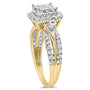 Anillo de compromiso de racimo con halo cojín y aspecto de 3 bandas con diamantes de 1 ct. p.t. en oro amarillo de 10K, color H-I, claridad SI1-SI2, foto 4