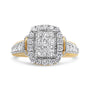 1 Ct. T.W. Princess and Round-Cut Emerald-Cut Halo Diamond Cluster Ring in 14K Yellow and White Gold, photo 1