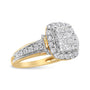 1 Ct. T.W. Princess and Round-Cut Emerald-Cut Halo Diamond Cluster Ring in 14K Yellow and White Gold, photo 4