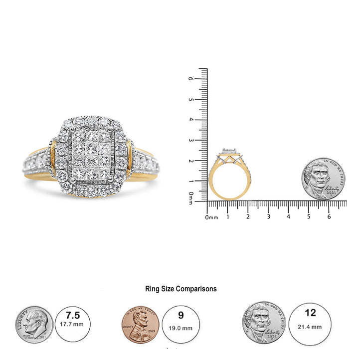 1 Ct. T.W. Princess and Round-Cut Emerald-Cut Halo Diamond Cluster Ring in 14K Yellow and White Gold, photo 5