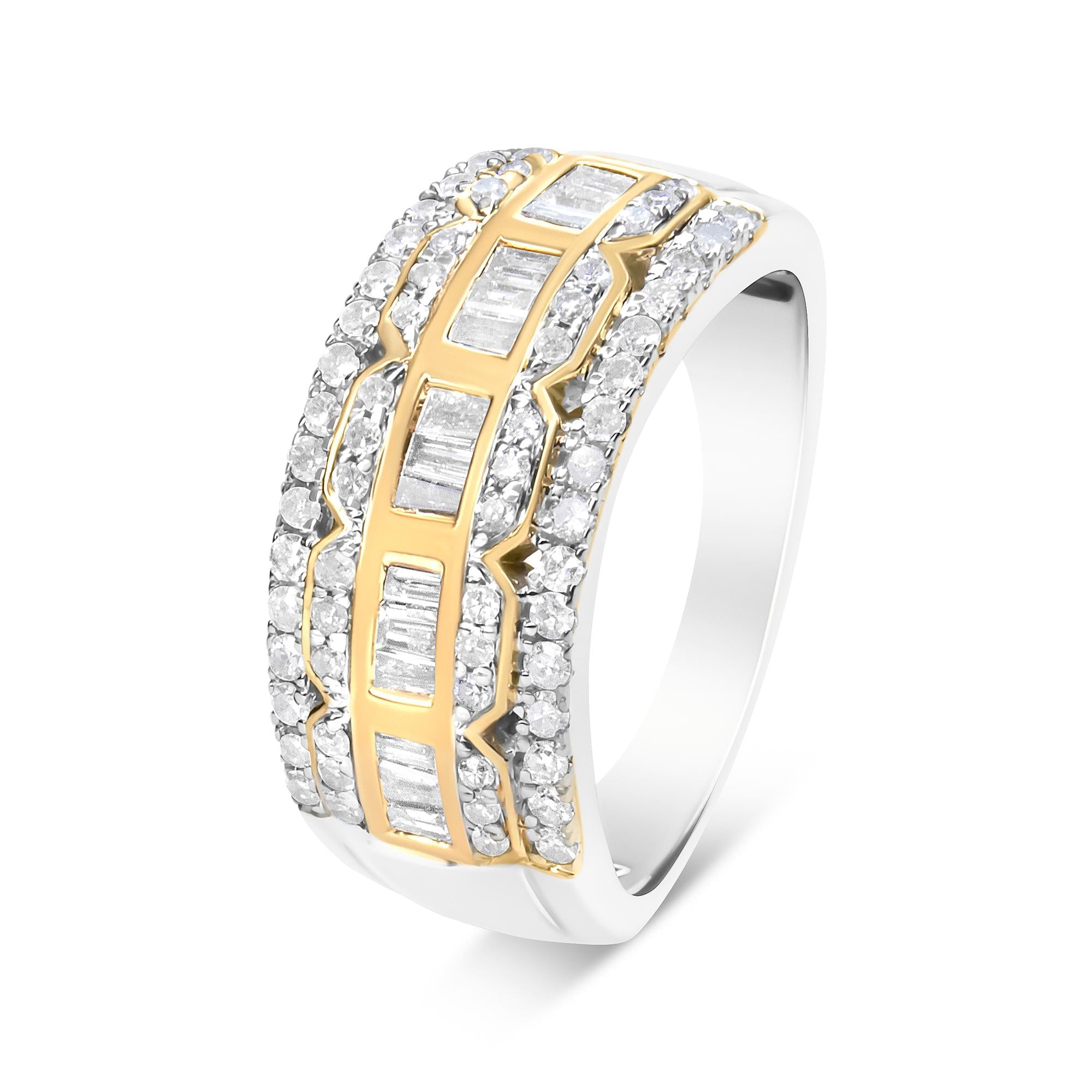 Anillo de banda art déco de varias hileras con diamantes de 1 ct. p.t. en oro blanco y amarillo de 10K, foto 1