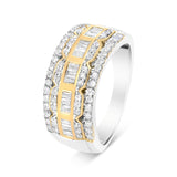 Anillo de banda art déco de varias hileras con diamantes de 1 ct. p.t. en oro blanco y amarillo de 10K