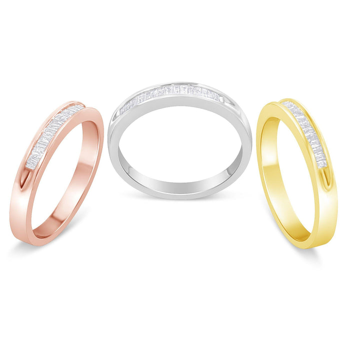 Conjunto de anillos apilables con diamantes de canal de 5/8 ct. p.t. en oro amarillo, blanco y rosa de 10K sobre plata, foto 5