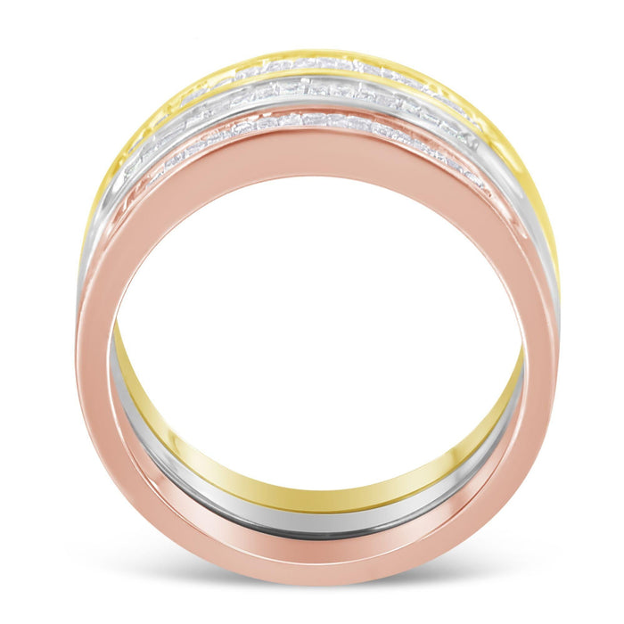 Conjunto de anillos apilables con diamantes de canal de 5/8 ct. p.t. en oro amarillo, blanco y rosa de 10K sobre plata, foto 6