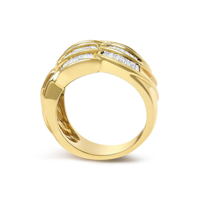 Anillo de banda con diseño de onda con diamantes baguette de 1 1/3 ct. p.t. en oro amarillo de 14K, foto 6