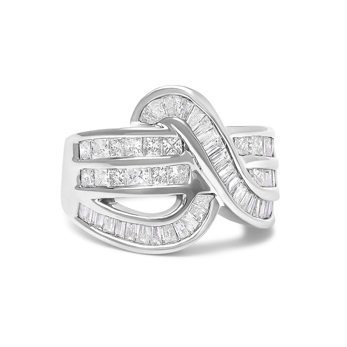 Anillo cruzado de canal con diamantes de 2 ct. p.t. en oro blanco de 14K, foto 1