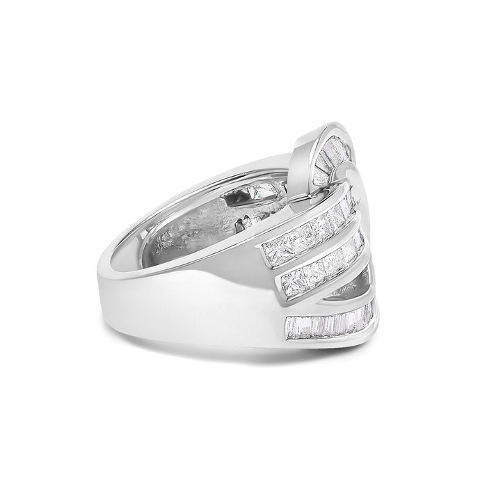 Anillo cruzado de canal con diamantes de 2 ct. p.t. en oro blanco de 14K, foto 2