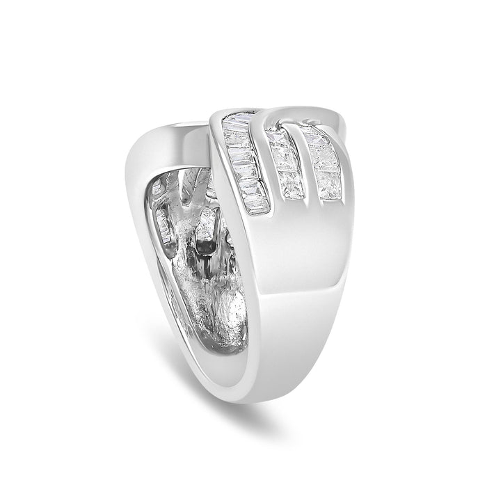 Anillo cruzado de canal con diamantes de 2 ct. p.t. en oro blanco de 14K, foto 5