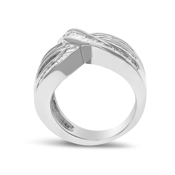 Anillo cruzado de canal con diamantes de 2 ct. p.t. en oro blanco de 14K, foto 6