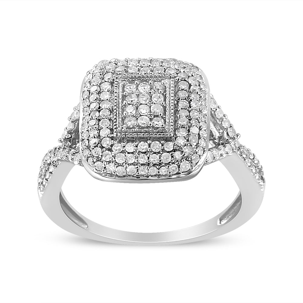 1/2 Ct. T.W. Round-Cut Diamond Cluster Cushion Ring in Sterling Silver, photo 1
