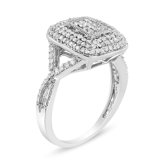 1/2 Ct. T.W. Round-Cut Diamond Cluster Cushion Ring in Sterling Silver, photo 5