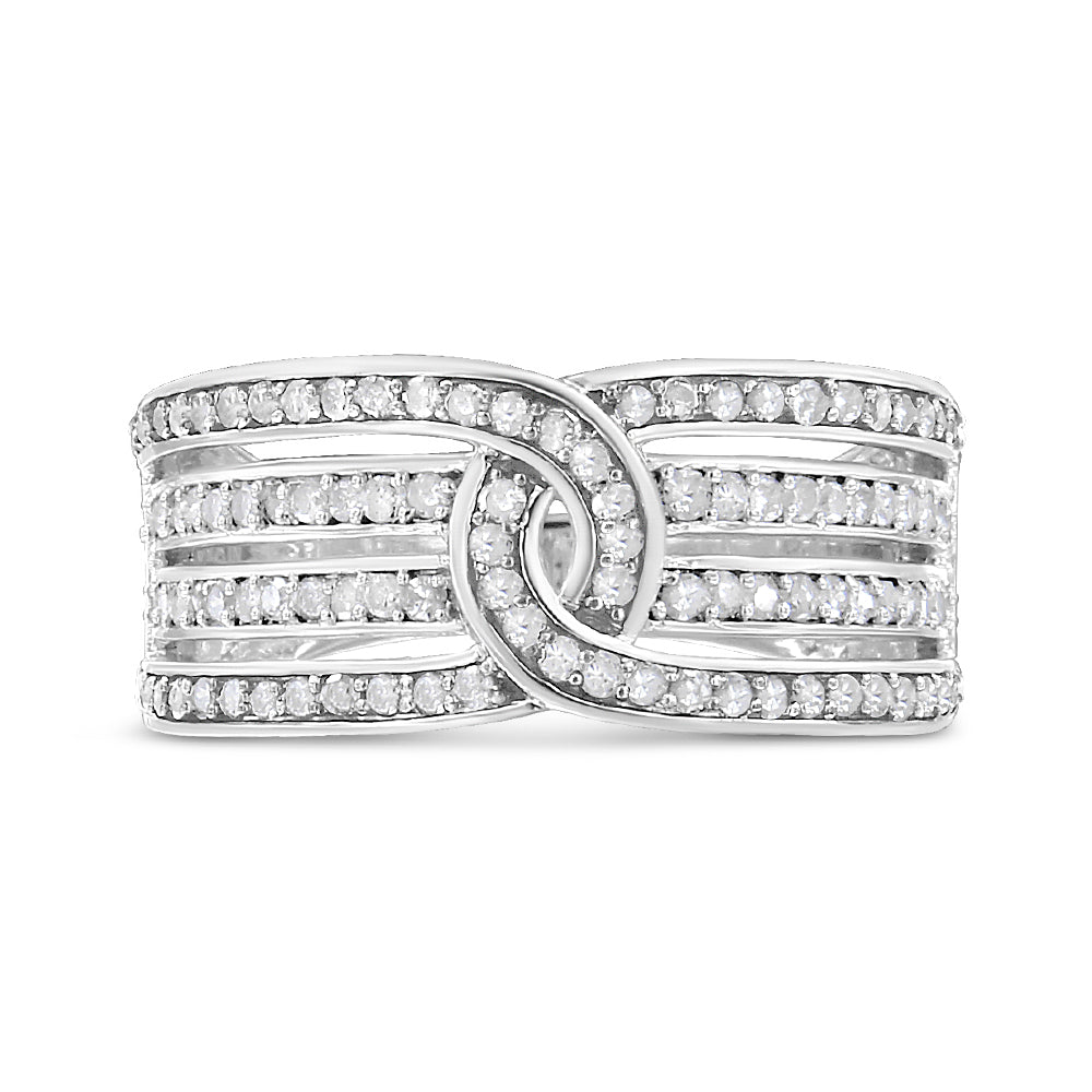 Anillo de banda bypass de varias hileras con diamantes de 1/2 ct. p.t. en plata de ley, foto 1