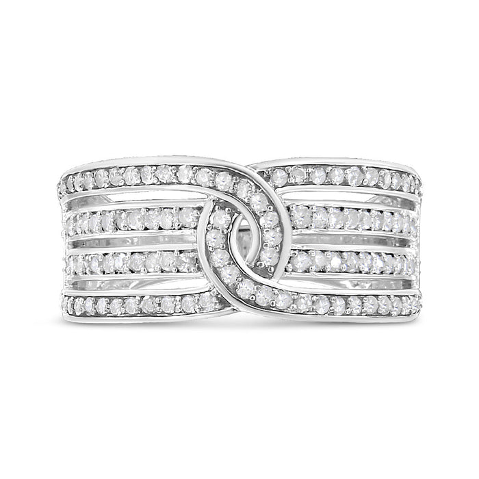 Anillo de banda bypass de varias hileras con diamantes de 1/2 ct. p.t. en plata de ley, foto 1